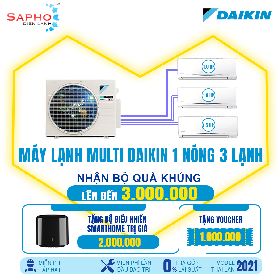 MKC70/ 1.0HP +1.0HP +1.5HP Combo Máy lạnh Daikin Multi S Model Thái lan