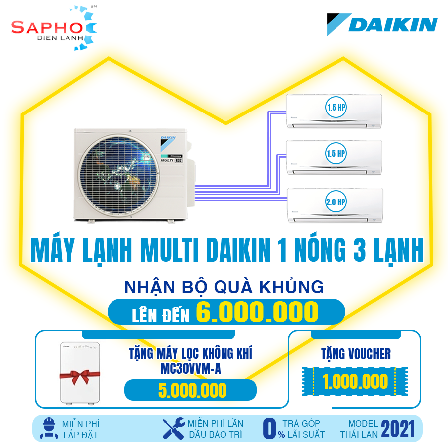 MKC70/ 1.5HP +1.5HP +2.0HP Combo Máy lạnh Daikin Multi S Model Thái lan